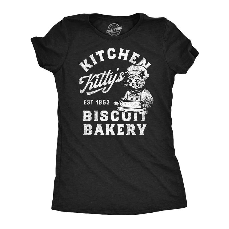 Womens Funny T Shirts Kitchen Kittys Biscuit Bakery Sarcastic Kitten Graphic Tee for Ladies Funny Womens T Shirts Cute Slimming Top Black -