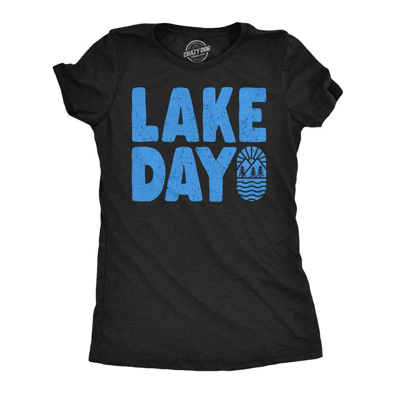 Womens Funny T Shirts Lake Day Awesome Summer Vacation Graphic Tee For Ladies Funny Womens T Shirts Cute Slimming Top Comfortable Soft Womenswear Summer Tops for Women Funny Camping Top Women's Black -