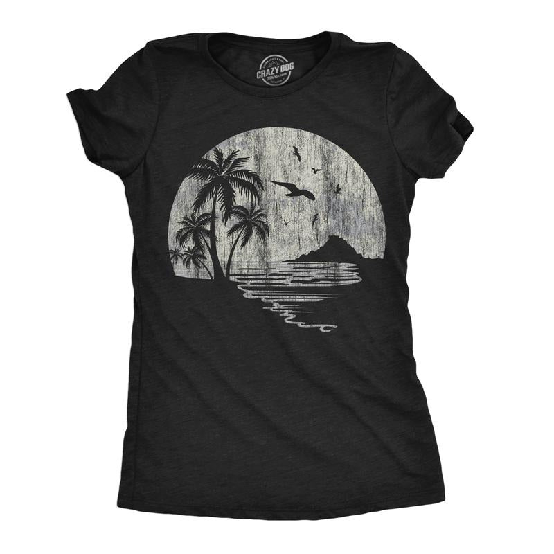 Womens Funny T Shirts Moon Beach Vacation Novelty Graphic Tee For Ladies Funny Womens T Shirts Cute Slimming Top Comfortable Soft Womenswear Funny Summer Top Women's Novelty Tees Black -
