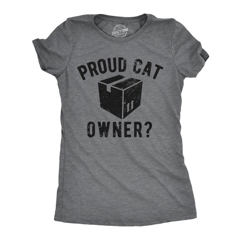 Womens Funny T Shirts Proud Cat Owner Sarcastic Kitten Graphic Tee For Ladies Funny Womens T Shirts Cute Slimming Top Comfortable Soft Womenswear Sarcastic Tops for Women Funny Cat Top Women's Novelty Dark Grey