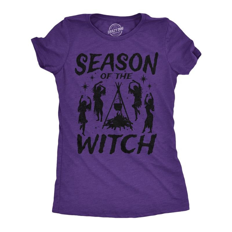 Womens Funny T Shirts Season of the Witch Sarcastic Halloween Witch Graphinc Tee for Ladies Funny Womens T Shirts Cute Slimming Top Purple -