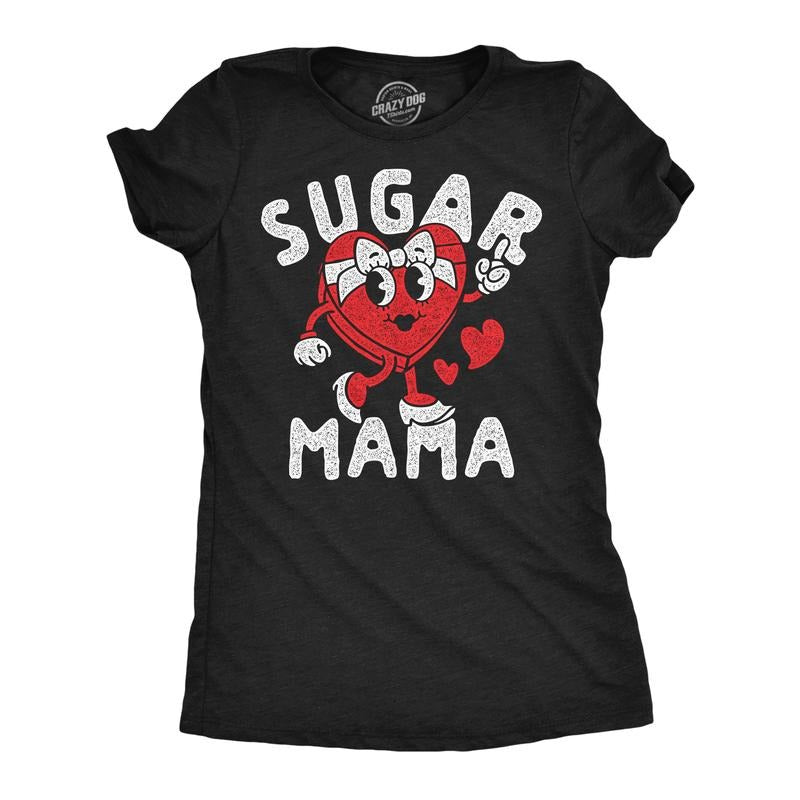 Womens Funny T Shirts Sugar Mama Valentines Day Novelty Tee For Ladies Funny Womens T Shirts Cute Slimming Top Comfortable Soft Womenswear Love Tops for Women Funny Sarcastic Top Women's Novelty Tees Black -