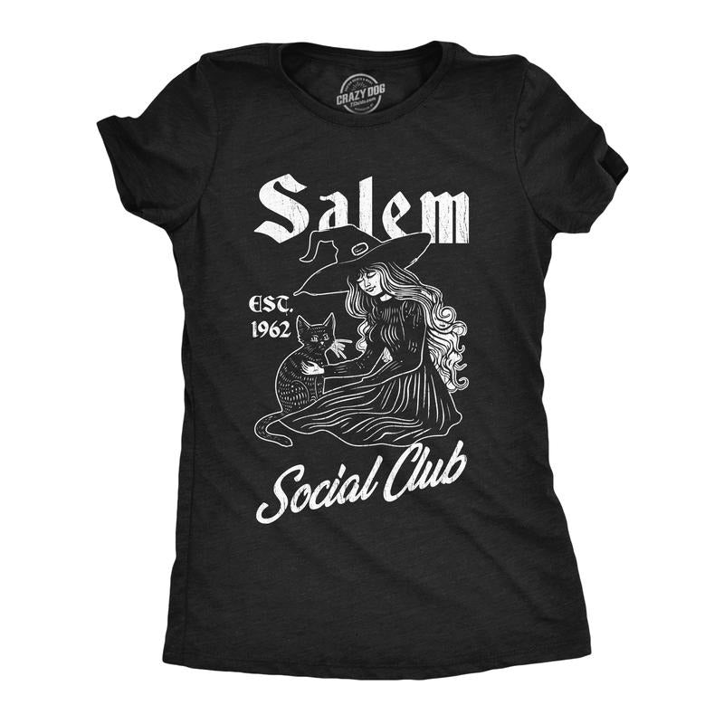 Womens Funny T Shrits Salem Social Club Sarcastic Halloween Witch Graphic Novelty Tee For Ladies Funny Womens T Shirts Cute Slimming Top Comfortable Soft Womenswear Halloween Tops for Women Funny Black -