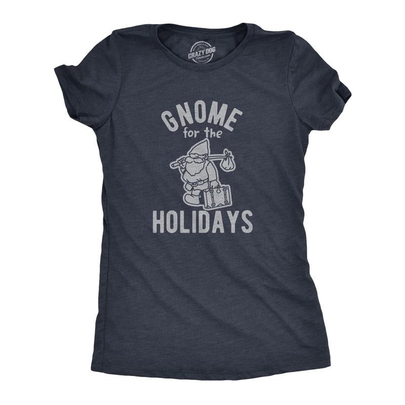 Womens Gnome For The Holidays T Shirt Funny Christmas Party Family Graphic Tee Funny Womens T Shirts Cute Slimming Top Comfortable Soft Womenswear Christmas Tops for Women Women's Novelty Tees Navy