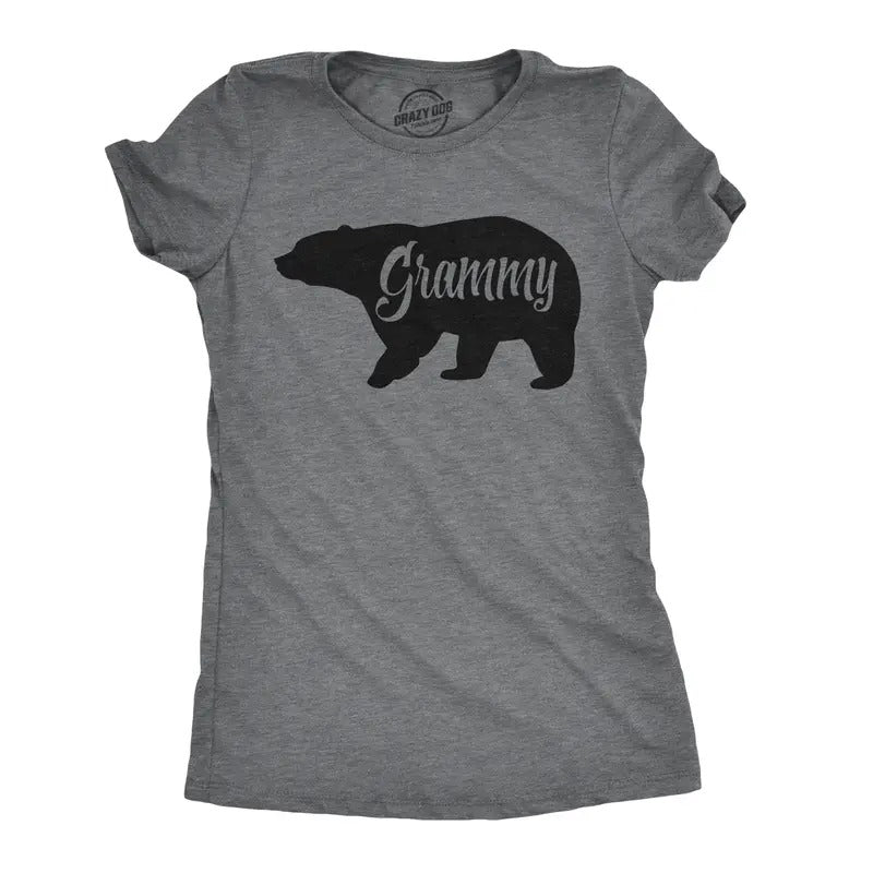 Womens Grammy Bear T shirt Cute Family Matching Funny Cool Graphic Grandma Tee Funny Womens T Shirts Cute Slimming Top Comfortable Soft Womenswear Funny Grandma Top Women's Novelty Tees Dark Grey