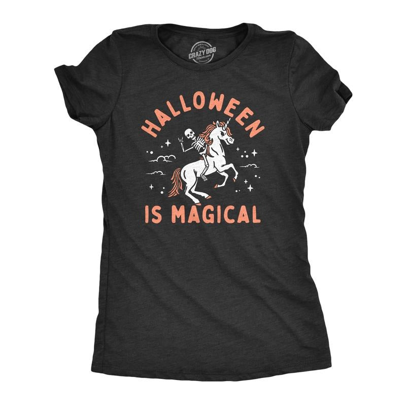 Womens Halloween Is Magical T Shirt Funny Spooky Season Fantasy Lovers Tee for Ladies Funny Womens T Shirts Cute Slimming Top Comfortable Soft Womenswear Halloween Tops for Women Funny Sarcastic Top Black -