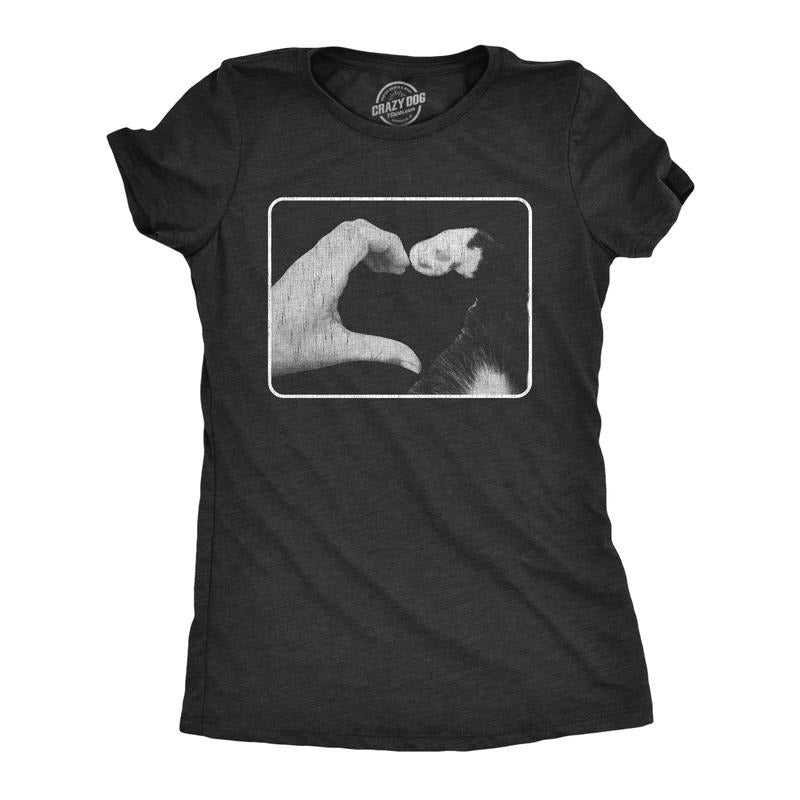 Womens Hand Paw Heart T Shirt Funny Cute Kitten Feline Lovers Tee for Ladies Funny Womens T Shirts Cute Slimming Top Comfortable Soft Womenswear Funny Cat Top Women's Novelty Tees Black -