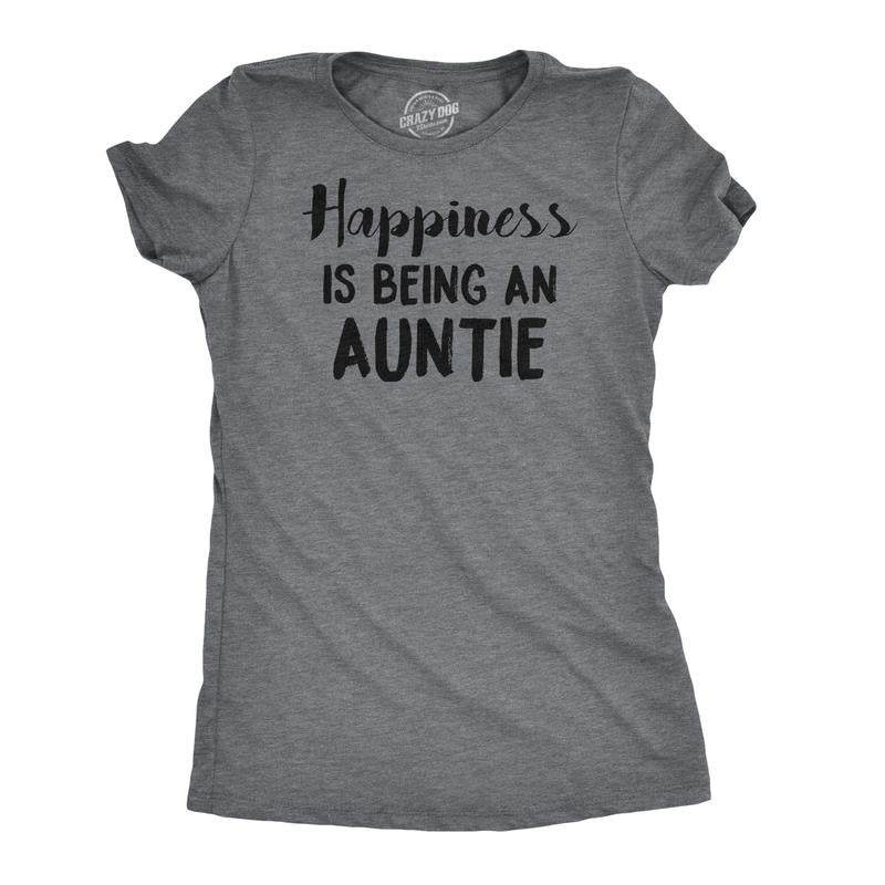 Womens Happiness Is Being an Auntie Funny Family Gift for Best Aunt T shirt Cool Funny Womens T Shirts Cute Slimming Top Comfortable Soft Womenswear Funny Aunt Top Women's Novelty Tees