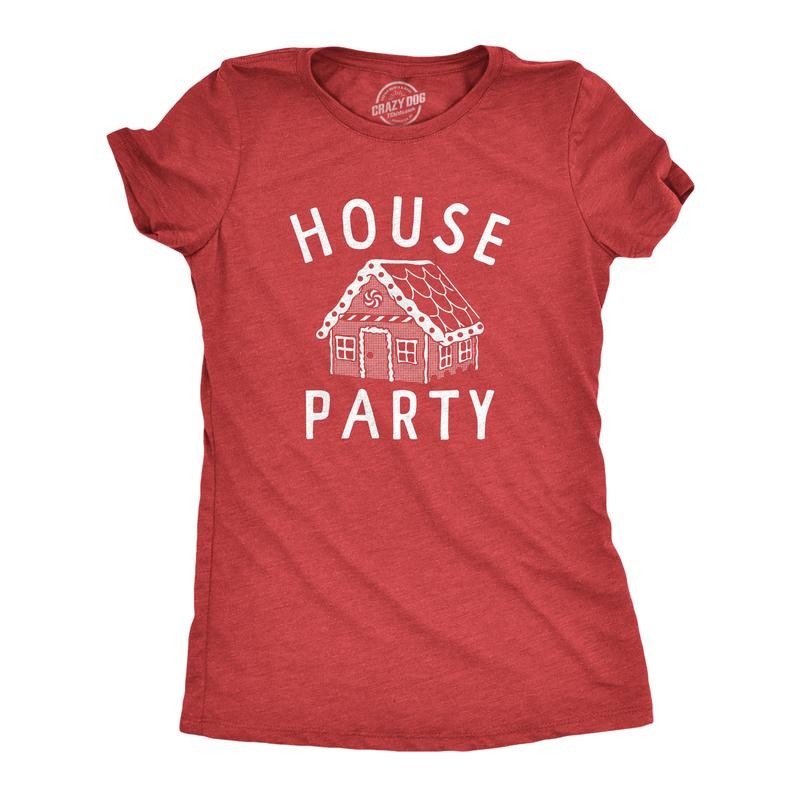 Womens House Party T Shirt Funny Xmas Gingerbread Cookie Decoration Joke Tee For Ladies Funny Womens T Shirts Cute Slimming Top Comfortable Soft Womenswear Christmas Tops for Women Funny Sarcastic Top Red -