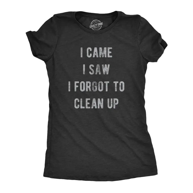 Womens I Came I Saw I Forgot To Clean Up T Shirt Funny Party Huge Mess Tee For Ladies Funny Womens T Shirts Cute Slimming Top Comfortable Soft Womenswear Funny Sarcastic Top Women's Novelty Tees Black -