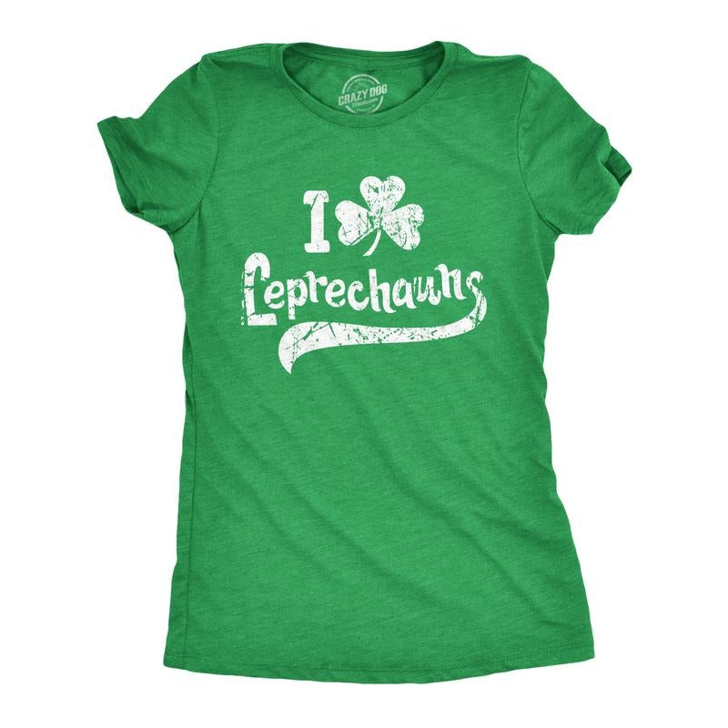 Womens I Clover Leprechauns T Shirt Funny Saint Patricks Day Irish Patty Tee Funny Womens T Shirts Cute Slimming Top Comfortable Soft Womenswear Saint Patrick's Day Tops for Women Women's Novelty Tees Green