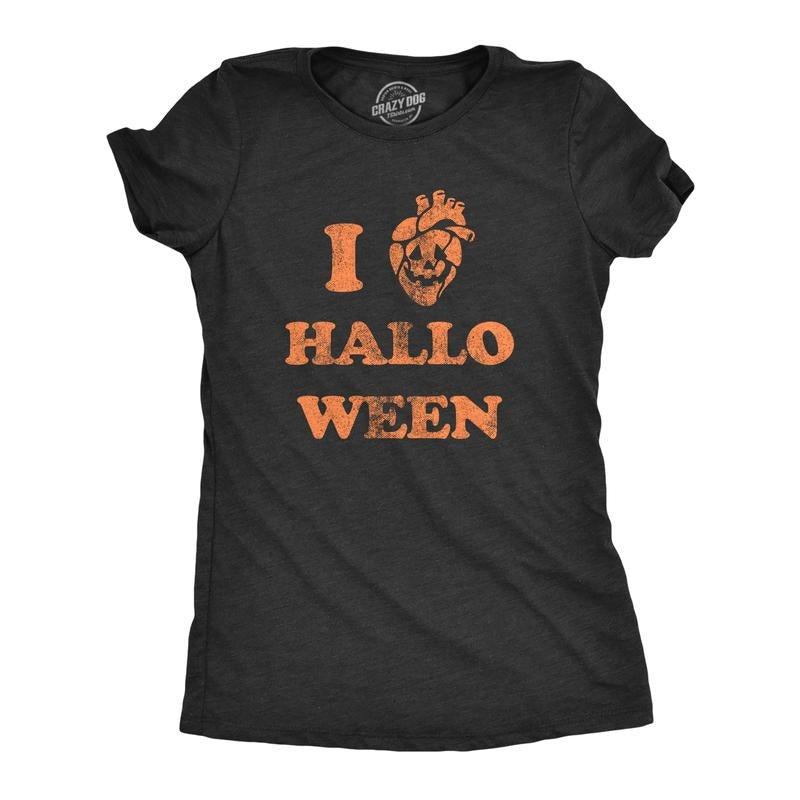 Womens I Heart Halloween T Shirt Funny Spooky Pumpkin Hollows Eve Lovers Tee for Ladies Funny Womens T Shirts Cute Slimming Top Comfortable Soft Womenswear Halloween Tops for Women Women's Novelty Black -