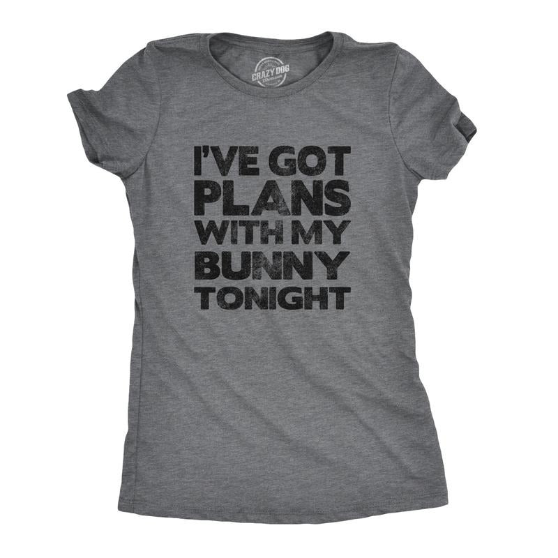 Womens Ive Got Plans With My Bunny Tonight T Shirt Sarcastic Funny Easter Tee Funny Womens T Shirts Cute Slimming Top Comfortable Soft Womenswear Easter Tops for Women Women's Novelty Tees Dark Grey