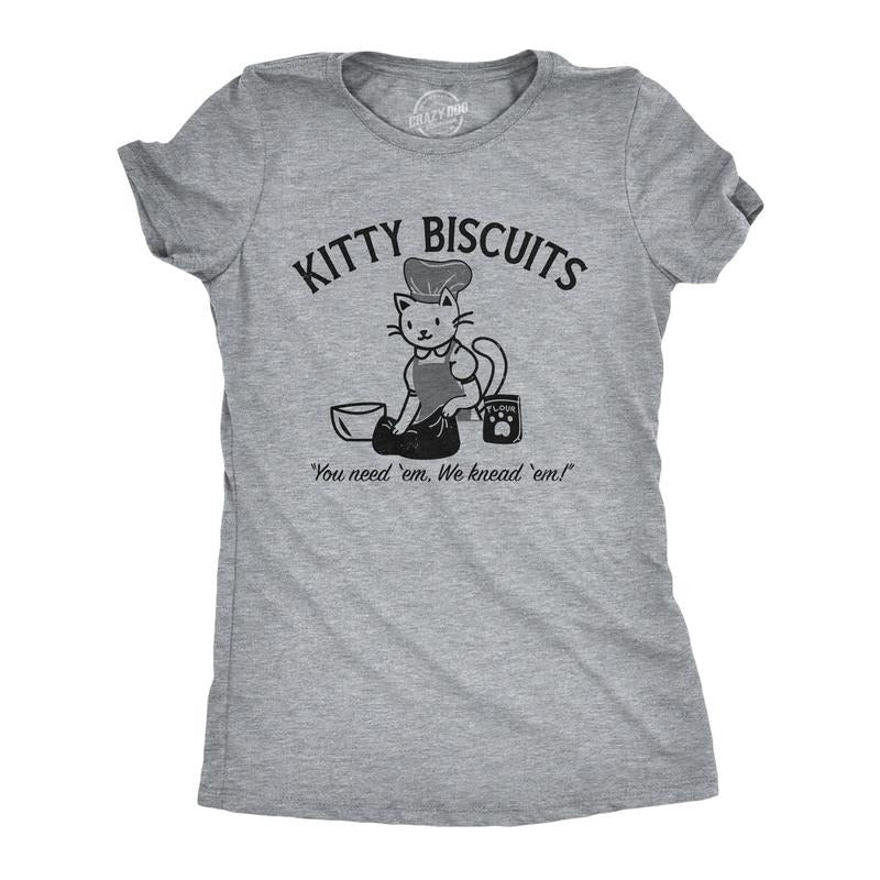Womens Kitty Biscuits T Shirt Funny Cute Baking Kitten Tee For Ladies Funny Womens T Shirts Cute Slimming Top Comfortable Soft Womenswear Food Tops for Women Funny Cat Top Women's Novelty Tees Light Grey