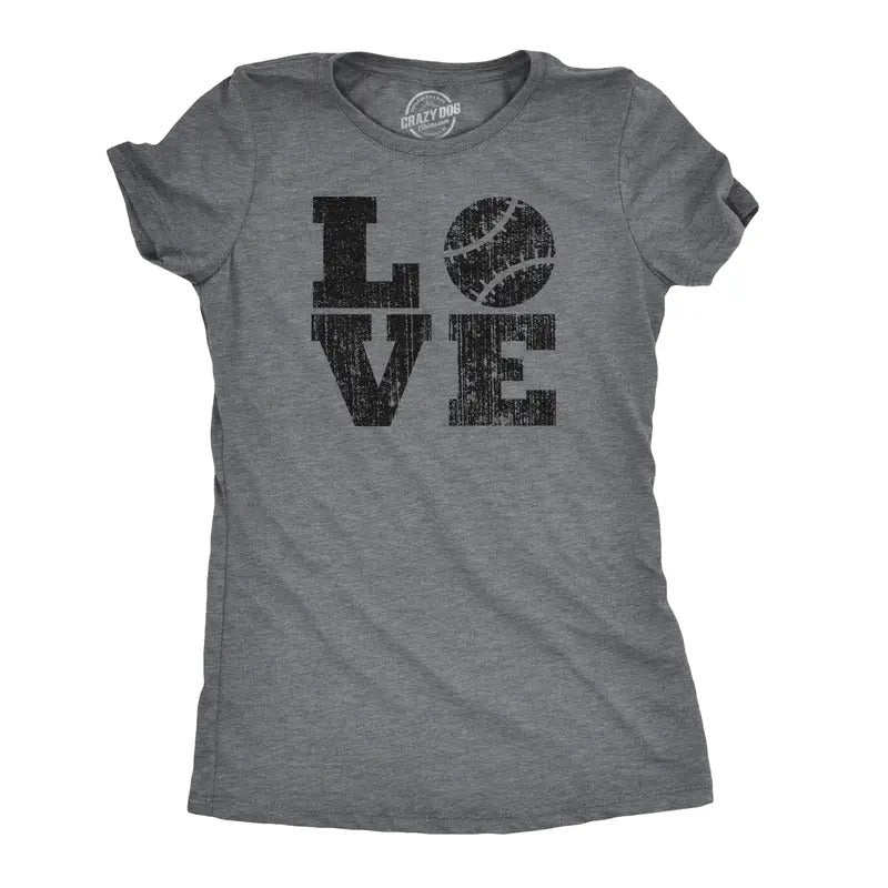 Womens LOVE Baseball Mama Funny Game Day Lover Cute Cool T shirt for Ladies Funny Womens T Shirts Cute Slimming Top Comfortable Soft Womenswear Funny Baseball Top Women's Novelty Tees Dark Grey