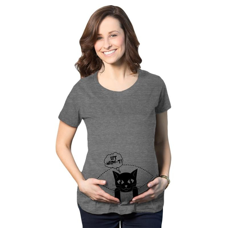 Womens Let MeowT Maternity T Shirt Funny Cat Lady Pet Lover Pregnancy Tee Funny Graphic Maternity Tee Cute Pregnancy Tees With Plus Sizes Cat Maternity Wear Funny Sarcastic Short Sleeve Funny Dark Grey