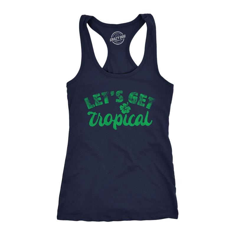 Womens Let's Get Tropical Fitness Tank Funny Beach Vacation Tanktop For Ladies Funny Racerback Tank Cute Slimming Tank tops with Plus Sizes Funny Summer Tank Top Novelty Tank Tops for Women Navy