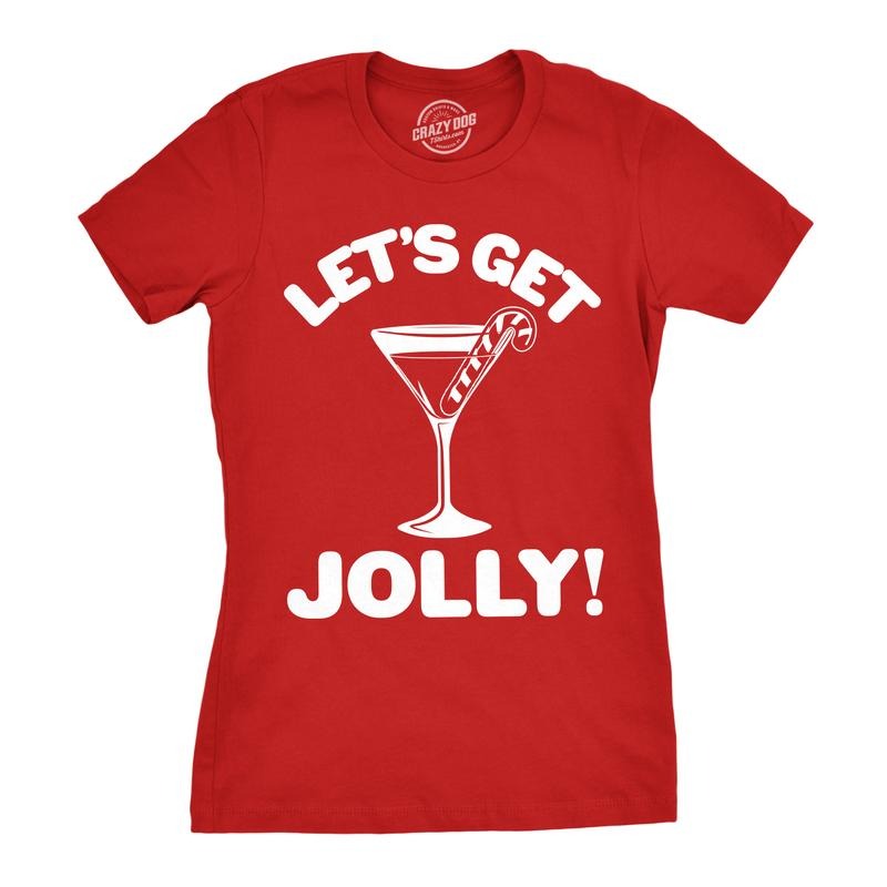 Womens Lets Get Jolly T Shirt Funny Christmas Drinking Tee for Ladies Funny Womens T Shirts Cute Slimming Top Comfortable Soft Womenswear Christmas Tops for Women Funny Drinking Top Women's Novelty Red