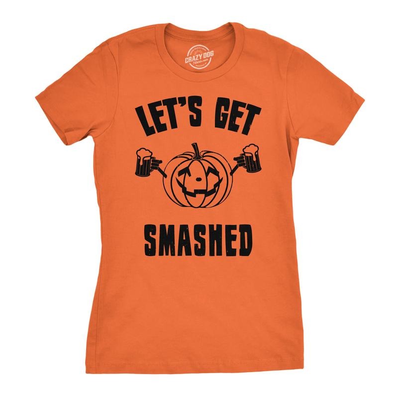 Womens Lets Get Smashed Funny T shirts Pumpkin Halloween Costume T shirt Funny Womens T Shirts Cute Slimming Top Comfortable Soft Womenswear Halloween Tops for Women Funny Drinking Top Women's Novelty Orange