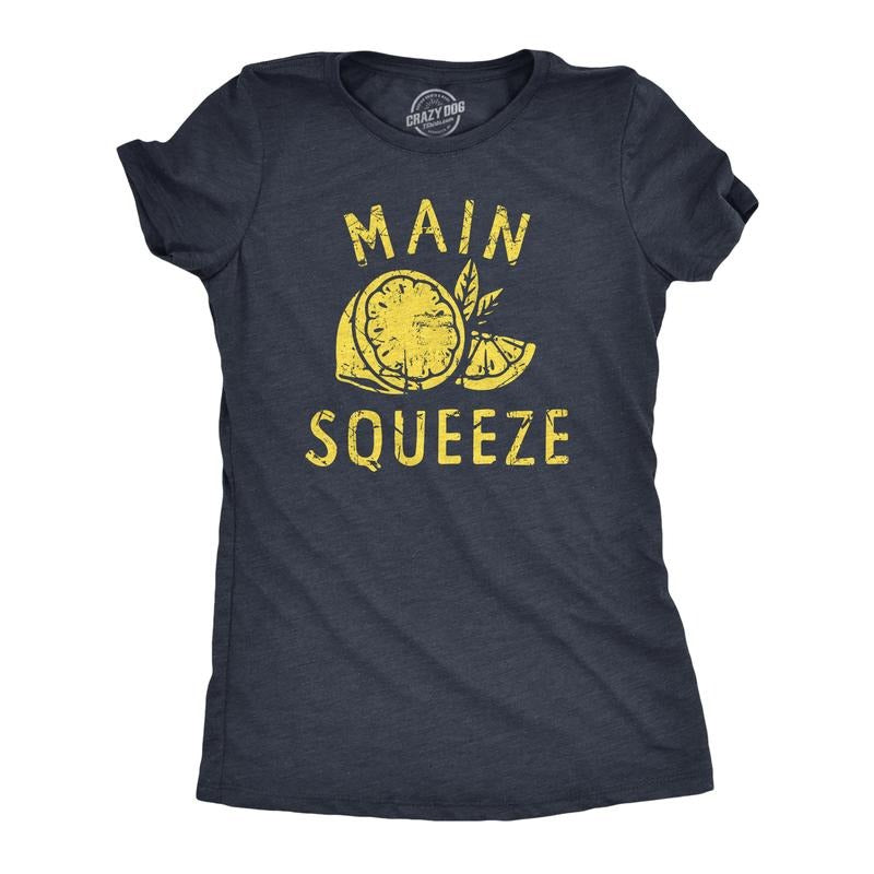 Womens Main Squeeze T Shirt Funny Best Friend Lemon Joke Tee For Ladies Funny Womens T Shirts Cute Slimming Top Comfortable Soft Womenswear Funny Sarcastic T Shirt Women's Novelty T Shirts Navy -