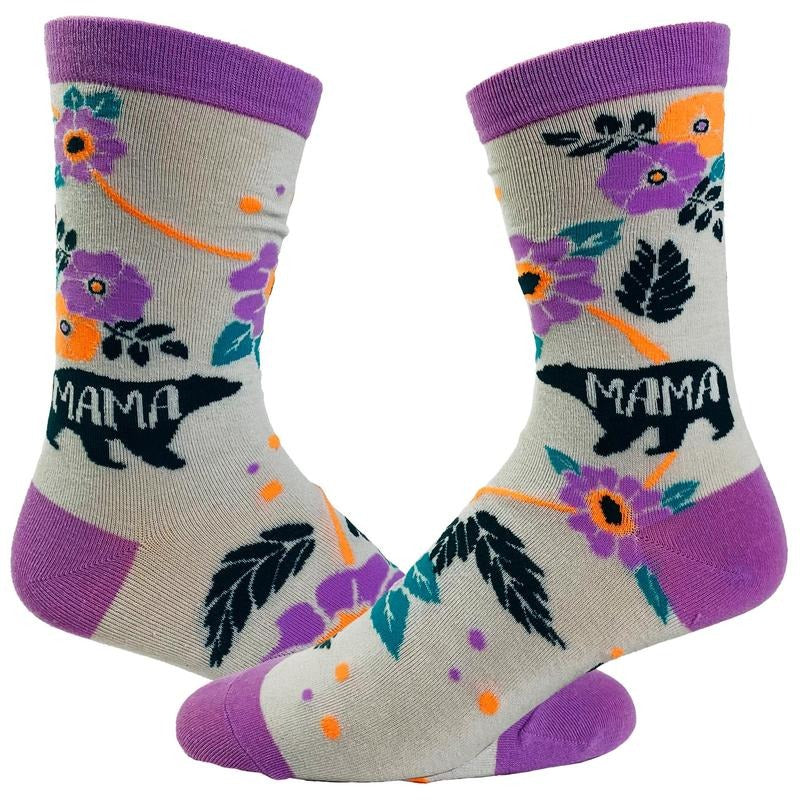 Womens Mama Bear Socks Funny Mothers Day Footwear Funny Graphic Socks Comfortable Fitted Spandex Cotton