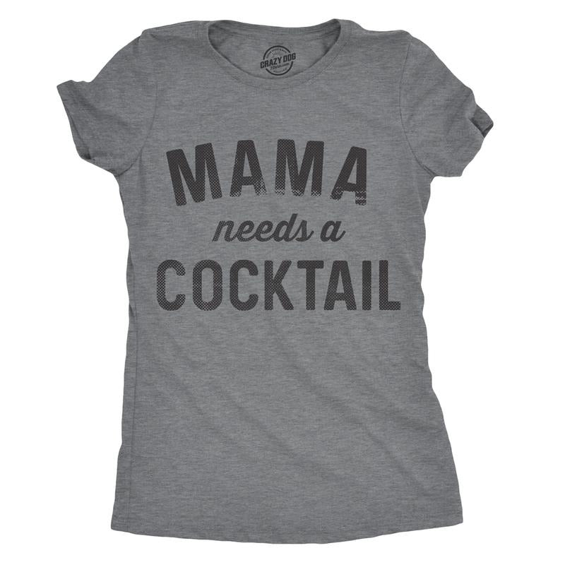 Womens Mama Needs A Cocktail T shirt Funny Mom Life Graphic Sarcastic Cute tee Funny Womens T Shirts Cute Slimming Top Comfortable Soft Womenswear Mother's Day Tops for Women Funny Liquor Top Women's Dark Grey