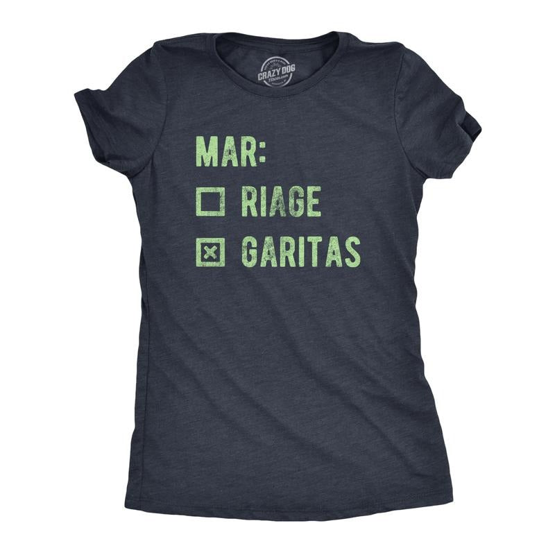Womens Marriage Margaritas T Shirt Funny Checklist Drinking Married Joke Tee for Ladies Funny Womens T Shirts Cute Slimming Top Navy -