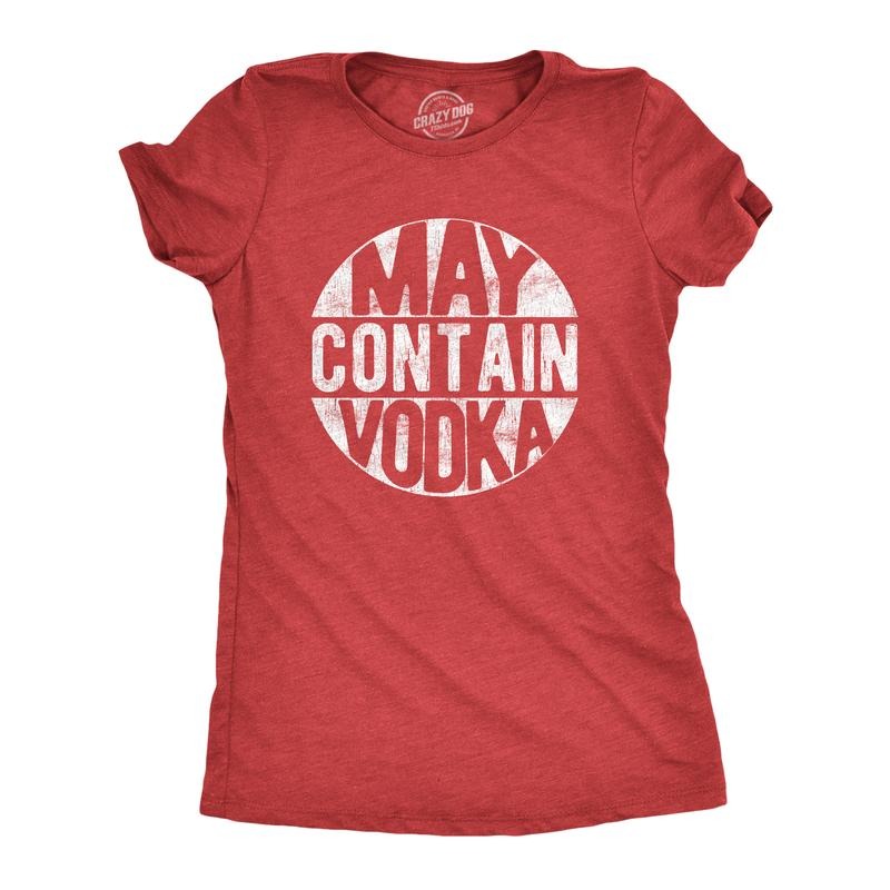 Womens May Contain Vodka T Shirt Funny Liquor Drinking Party Graphic Tee Funny Womens T Shirts Cute Slimming Top Comfortable Soft Womenswear Liquor Tops for Women Funny Drinking Top Women's Novelty Red