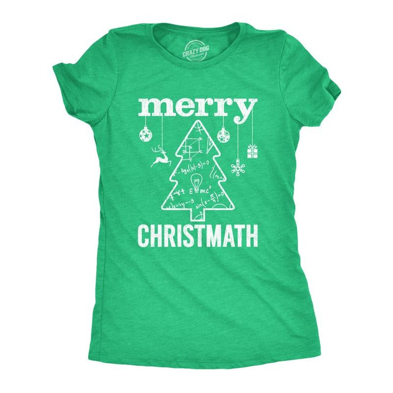 Womens Merry Christmath T Shirt Funny Christmas Tree Holiday Math Graphic Tee Funny Womens T Shirts Cute Slimming Top Comfortable Soft Womenswear Christmas Tops for Women Funny Nerd Top Women's Green