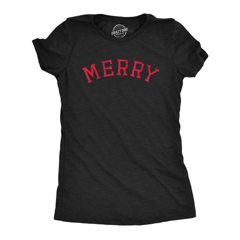 Womens Merry T Shirt Funny Cute Xmas Spirit Cheer Lovers Tee For Ladies Funny Womens T Shirts Cute Slimming Top Comfortable Soft Womenswear Christmas Tops for Women Women's Novelty Tees Black -
