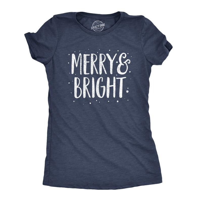 Womens Merry and Bright T Shirt Cute Christmas Carol Holiday Party Tee Funny Womens T Shirts Cute Slimming Top Comfortable Soft Womenswear Christmas Tops for Women Women's Novelty Tees Navy
