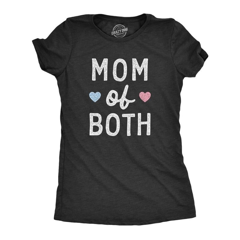 Womens Mom Of Both T Shirt Funny Cute Mother's Day Son And Daughter Tee For Laides Funny Womens T Shirts Cute Slimming Top Comfortable Soft Womenswear Mother's Day Tops for Women Funny Nerd Top Black -