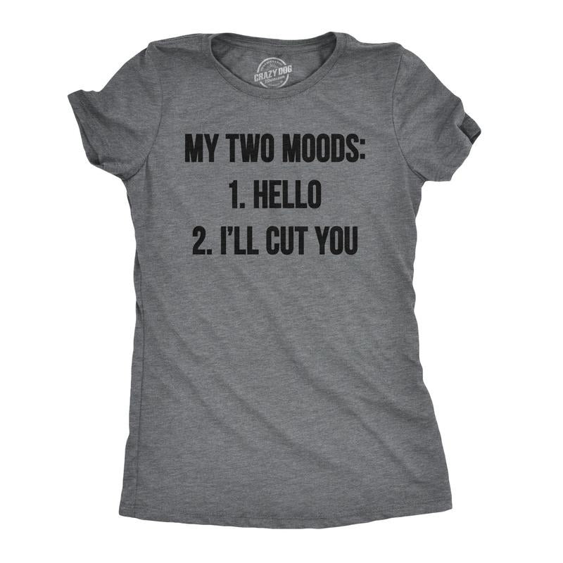 Womens My Two Moods Funny T shirt Novelty Humor Sarcastic Cool Graphic Hilarious Funny Womens T Shirts Cute Slimming Top Comfortable Soft Womenswear Funny Introvert Top Women's Novelty Tees Dark Grey
