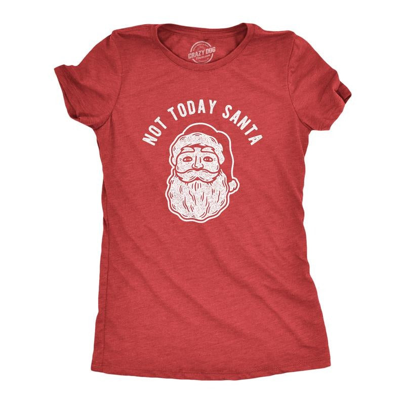 Womens Not Today Santa T Shirt Funny Christmas Party Holiday Graphic Tee Funny Womens T Shirts Cute Slimming Top Comfortable Soft Womenswear Christmas Tops for Women Women's Novelty Tees Red