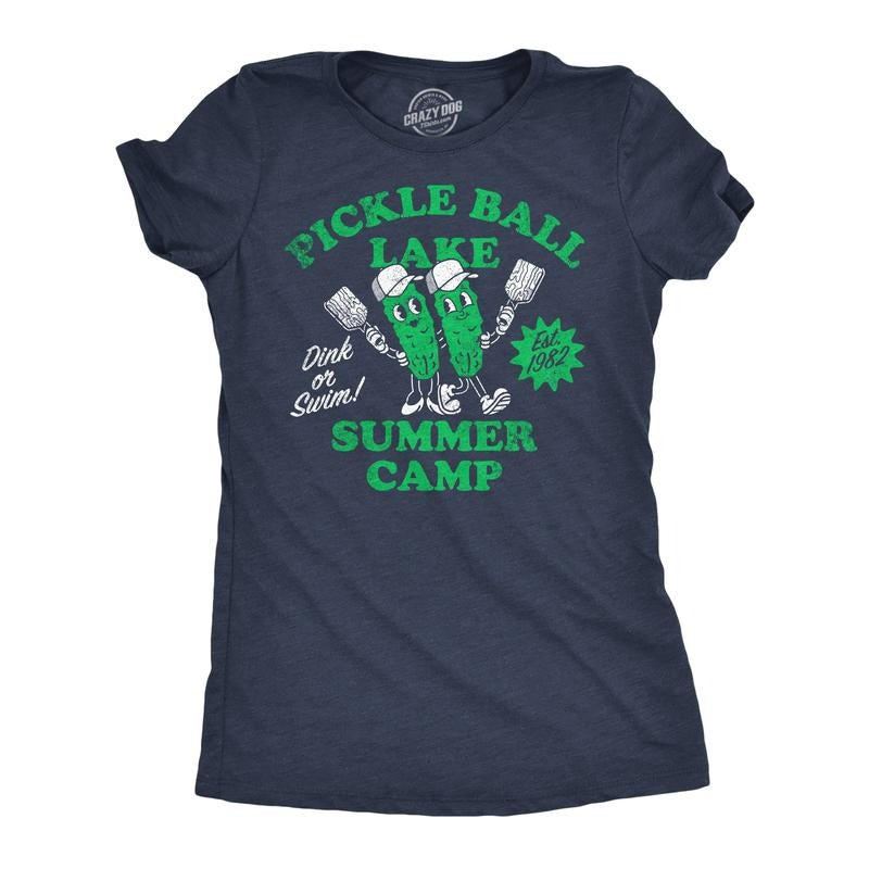 Womens Pickleball Lake Summer Camp T Shirt Funny Pickle Ball Lovers Joke Tee For Ladies Funny Womens T Shirts Cute Slimming Top Comfortable Soft Womenswear Pickle Ball Tops for Women Funny Sarcastic Navy -
