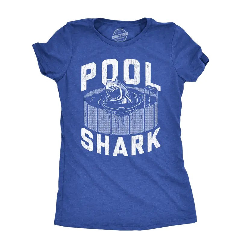 Womens Pool Shark T Shirt Funny Swimming Pools Great White Sharks Joke Tee For Ladies Funny Womens T Shirts Cute Slimming Top Comfortable Soft Womenswear Shark Tops for Women Funny Animal Top Women's Royal -
