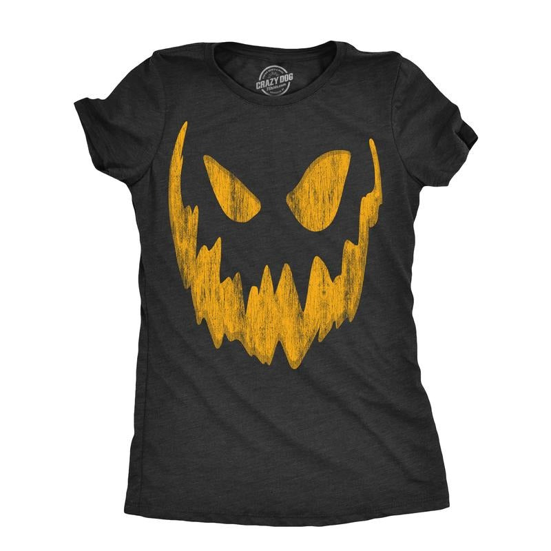 Womens Pumpkin Face T Shirts Funny Halloween Jack O Lantern Spooky Smile Tees For Ladies Funny Womens T Shirts Cute Slimming Top Comfortable Soft Womenswear Halloween Tops for Women Women's Novelty Black -
