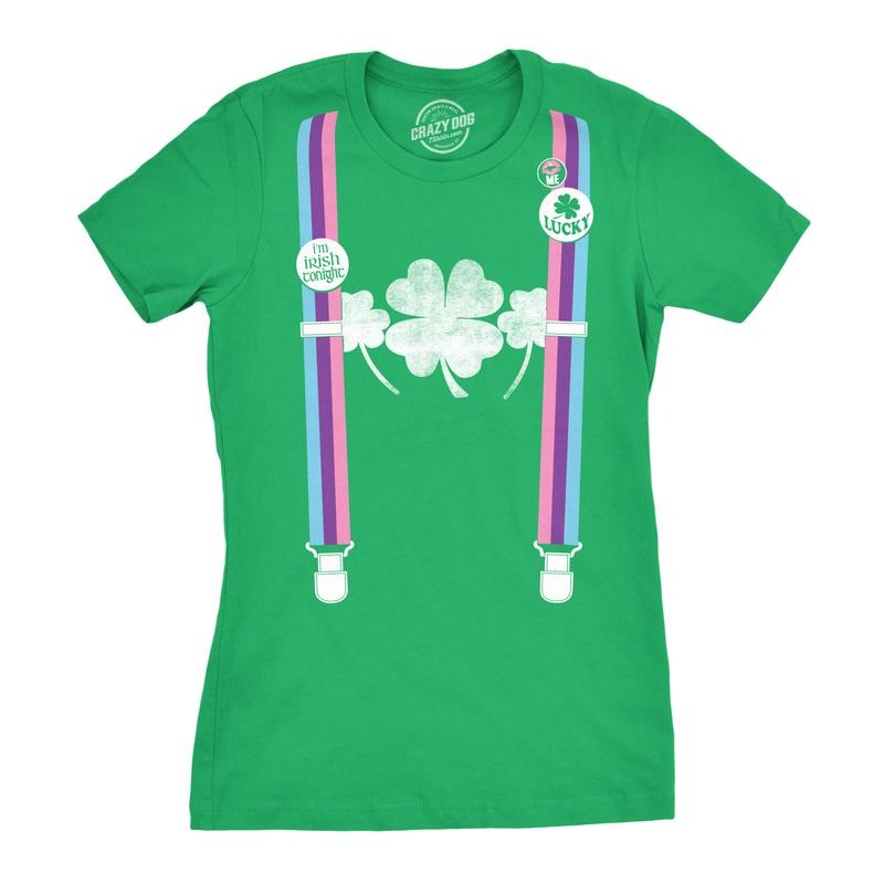 Womens Rainbow Suspenders Funny Saint Patricks Day Shamrock St Pattys T Shirt Funny Womens T Shirts Cute Slimming Top Comfortable Soft Womenswear Saint Patrick's Day Tops for Women Funny Pride Top Green