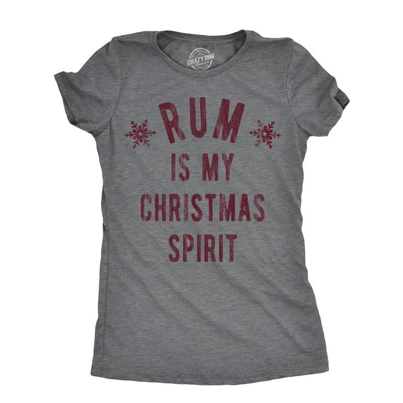 Womens Rum Is My Christmas Spirit T Shirt Funny Xmas Holiday Booze Drinking Lovers Tee For Ladies Funny Womens T Shirts Cute Slimming Top Comfortable Soft Womenswear Christmas Tops for Women Funny Dark Grey