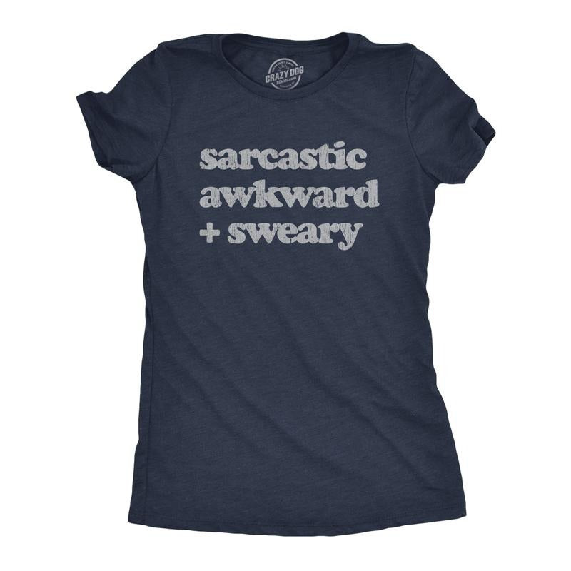 Womens Sarcastic Awkward Sweary T Shirt Funny Personality Introvert Graphic Tee Funny Womens T Shirts Cute Slimming Top Comfortable Soft Womenswear Introvert Tops for Women Funny Sarcastic Top Women's Navy