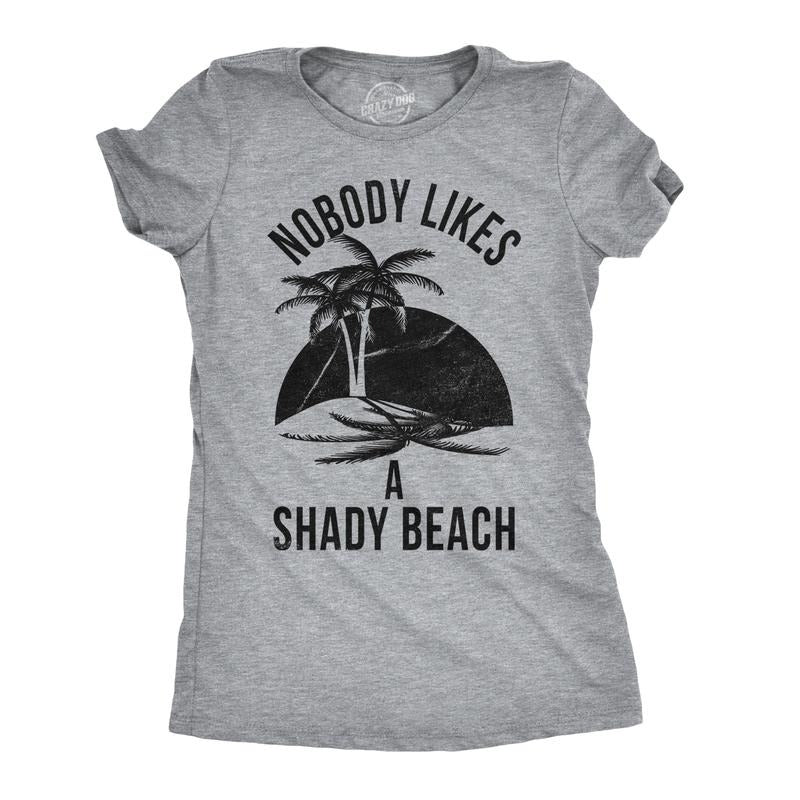 Womens Shady Beach Funny Shirts Cute Vacation Vintage Novelty Hilarious T shirt Funny Womens T Shirts Cute Slimming Top Comfortable Soft Womenswear Vintage Tops for Women Funny Summer Top Women's