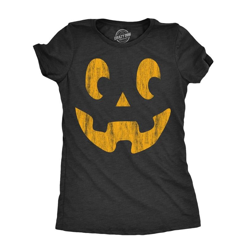 Womens Side Eye Steve Pumpkin T Shirt Funny Halloween Jack O Lantern Weird Smile Tee For Ladies Funny Womens T Shirts Cute Slimming Top Comfortable Soft Womenswear Halloween Tops for Women Women's Black - 3XL