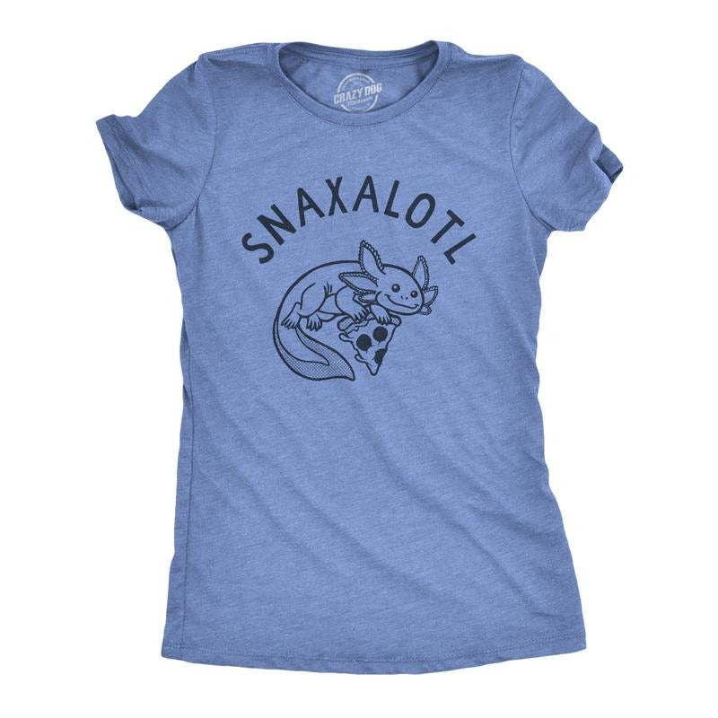 Womens Snaxalotl T Shirt Funny Cute Snacking Axolotl Tee For Ladies Funny Womens T Shirts Cute Slimming Top Comfortable Soft Womenswear Food Tops for Women Funny Animal Top Women's Novelty Tees Light Blue