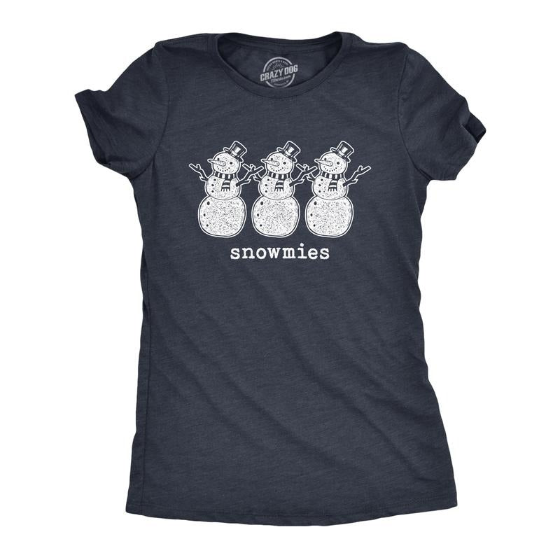 Womens Snowmies T Shirt Funny Snowmen Homies Friends Winter Season Graphic Tee Funny Womens T Shirts Cute Slimming Top Comfortable Soft Womenswear Christmas Tops for Women Women's Novelty Tees Navy