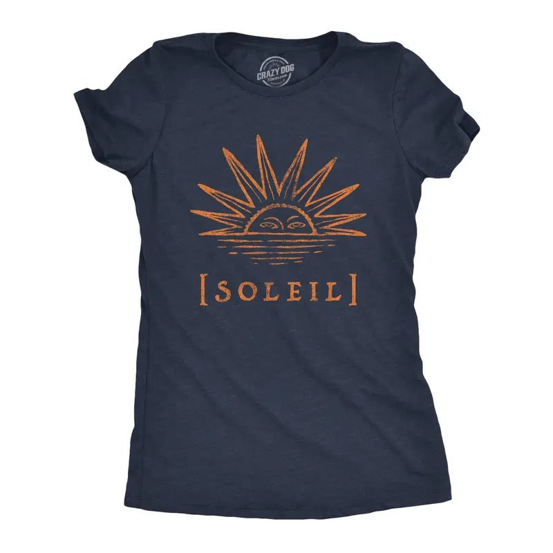 Womens Soleil T Shirt Cute Mother Sun Planet Earth Graphic Novelty Tee Funny Womens T Shirts Cute Slimming Top Comfortable Soft Womenswear Funny Camping Top Women's Novelty Tees Navy