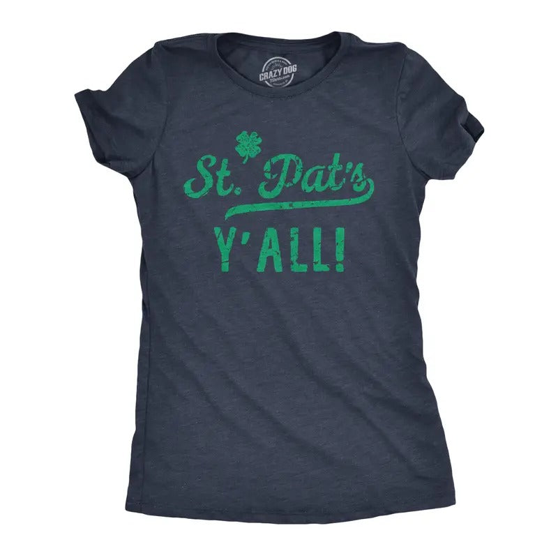 Womens St Pats Yall Funny T Shirts Novelty Tee Drinking Shirt for Ladies Funny Womens T Shirts Cute Slimming Top Comfortable Soft Navy -