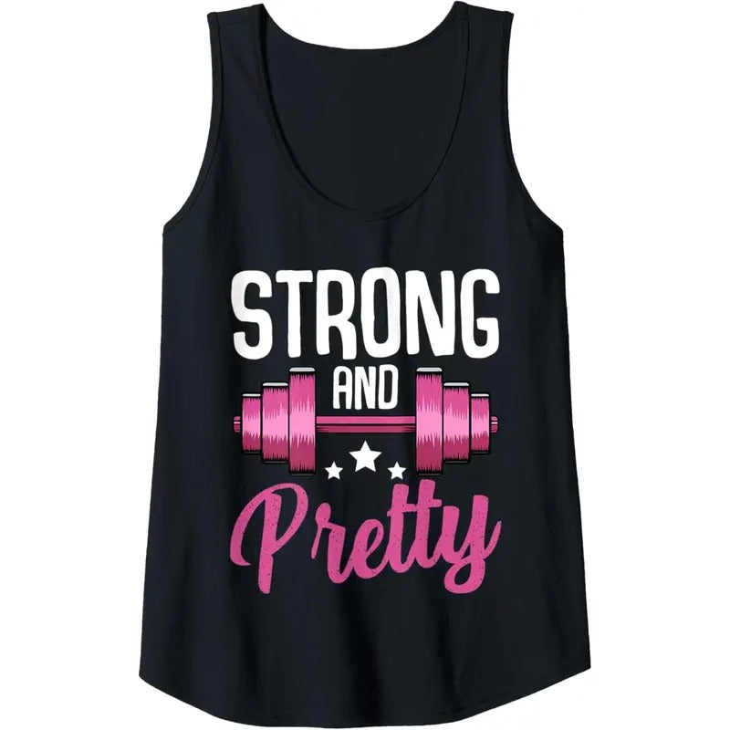 Womens Strong And Pretty Exercise Funny Gym Workout Training Tank Top MADE IN USA