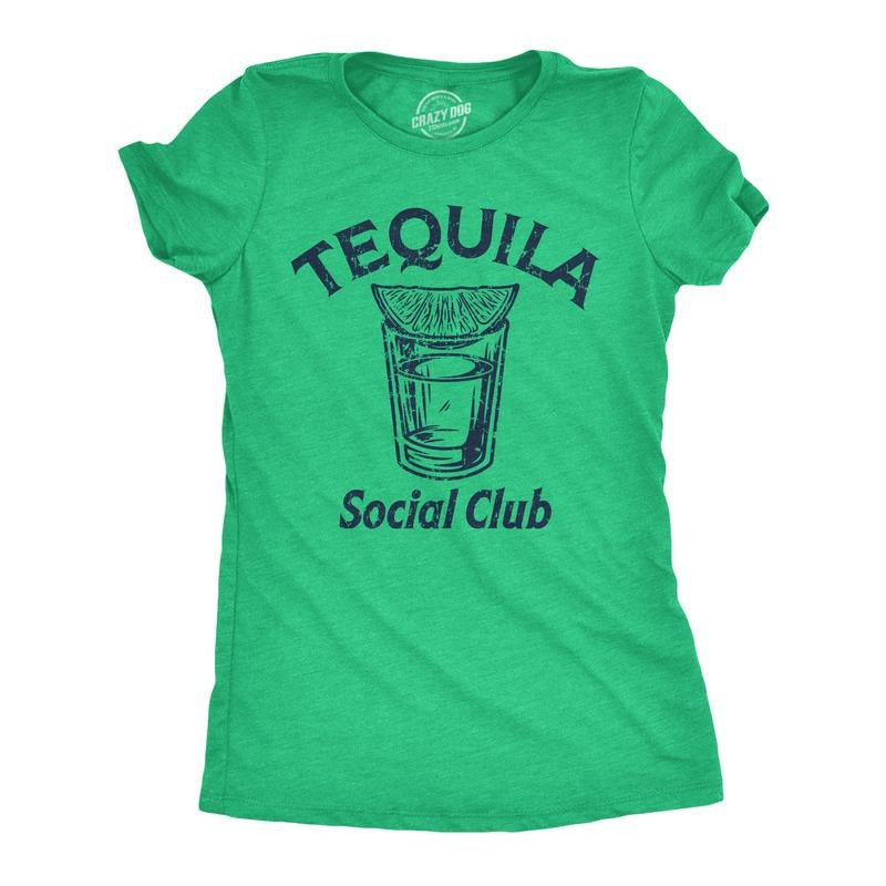 Womens Tequila Social Club T Shirt Funny Liquor Shot Drinking Lovers Tee For Ladies Funny Womens T Shirts Cute Slimming Top Comfortable Soft Womenswear Liquor Tops for Women Funny Drinking Top Women's Green -