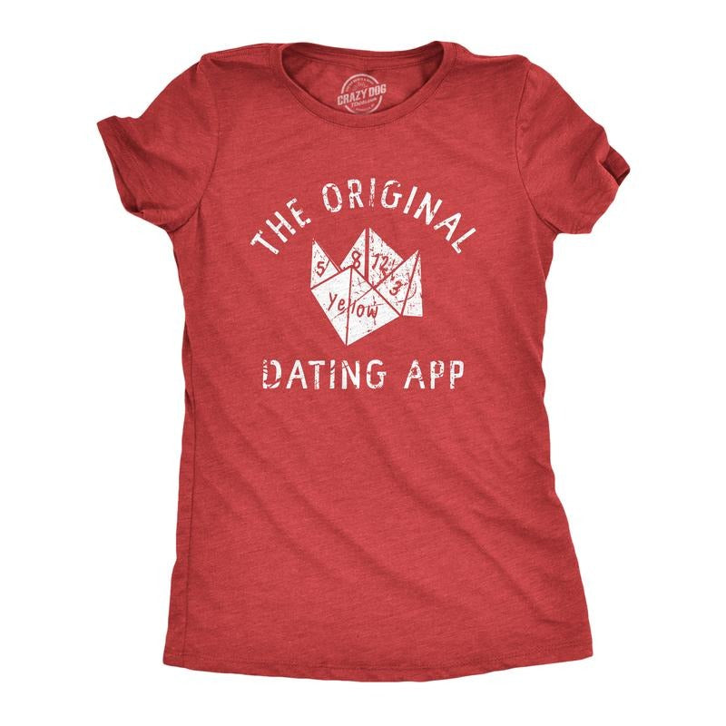 Womens The Original Dating App T Shirt Funny Cootie Catcher Joke Tee for Ladies Funny Womens T Shirts Cute Slimming Top Comfortable Red - APP