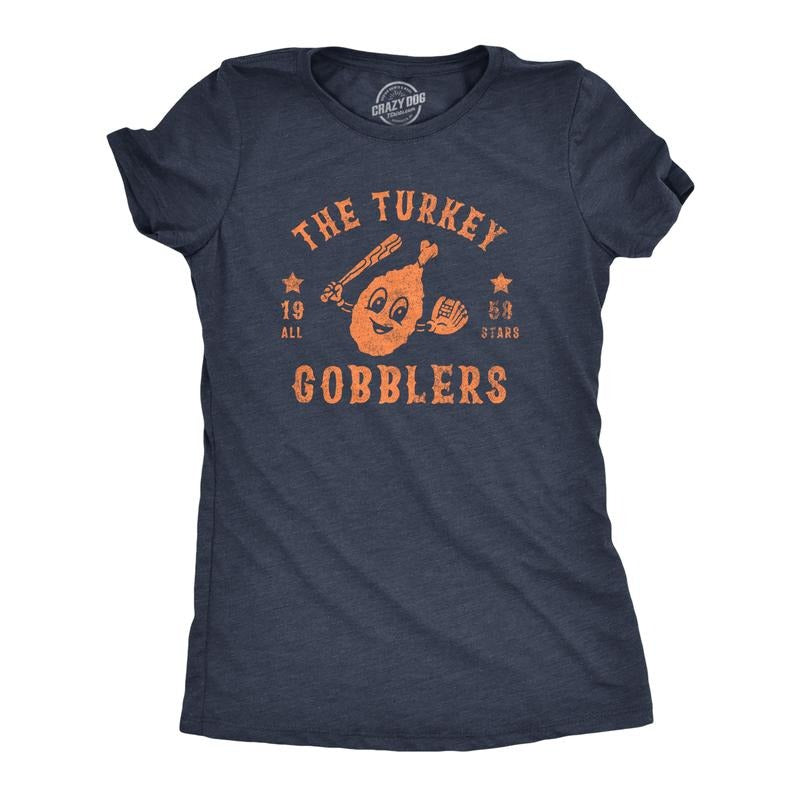 Womens The Turkey Gobblers All Stars T Shirt Funny Thanksgiving Dinner Baseball Team Tee For Ladies Funny Womens T Shirts Cute Slimming Top Comfortable Soft Womenswear Thanksgiving Tops for Women Navy -